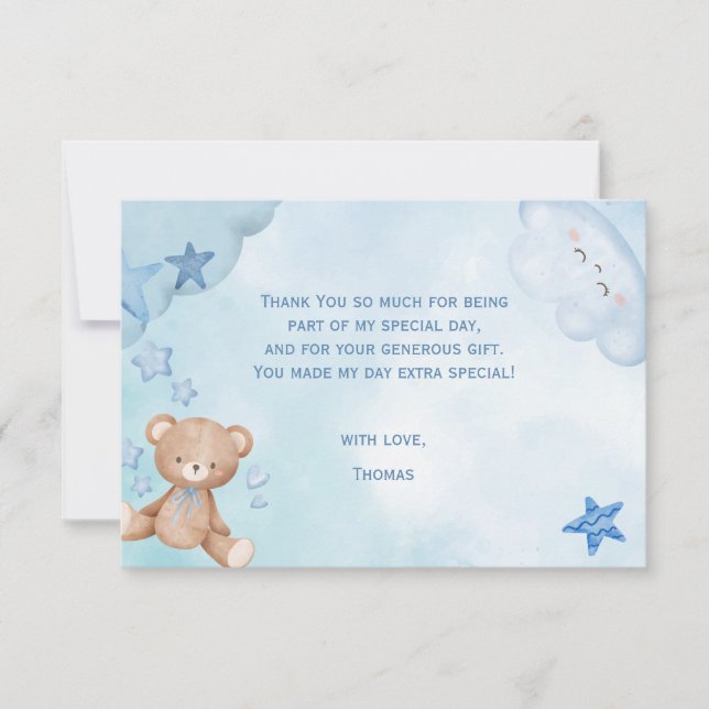 Carte De Remerciements ours en peluche bleu aquarelle pour enfants (Devant)