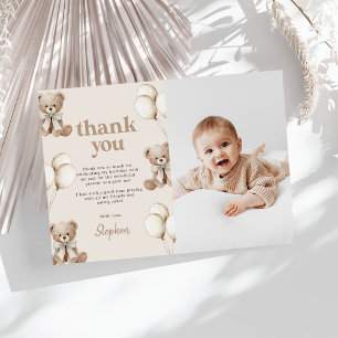 Carte De Remerciements Ours en peluche bohème premier anniversaire photo