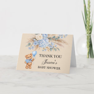Carte De Remerciements Ours en peluche des Pampas bleues Roses Baby Showe