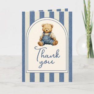 Carte De Remerciements Ours en peluche en denim de jean bleu Photo Annive