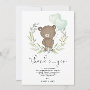 Carte De Remerciements Ours en peluche mignon avec ballons vert Wreath Ba