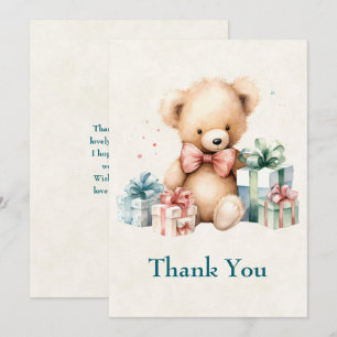 Carte De Remerciements Ours en peluche mignonne avec cadeaux de Noël