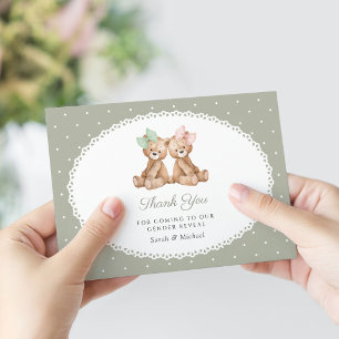 Carte De Remerciements Ours en peluche, Nœud, Petits pois verts, Révélati