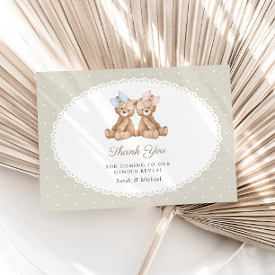 Carte De Remerciements Ours en peluche, Nœud, Points beige, Révélation du