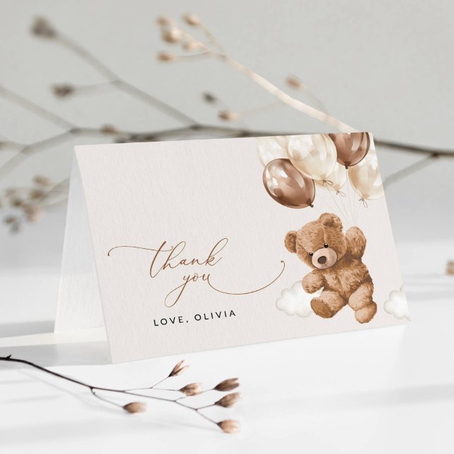 Carte De Remerciements ours en peluche, ours bébé, ballons Brown, Baby sh (Créateur téléchargé)