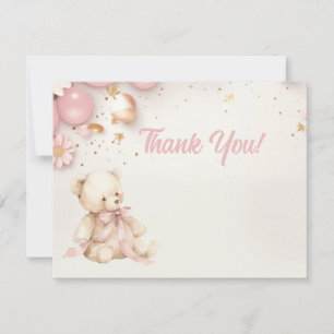 Carte De Remerciements Ours en peluche Pastel Rose Champagne Or Bébé Fill