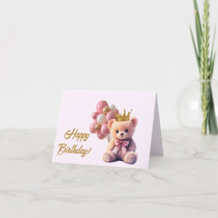 Carte De Remerciements Ours en peluche rose couronne d'or joyeux annivers