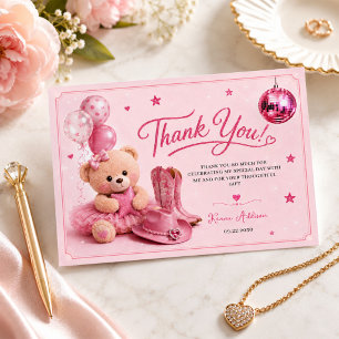 Carte De Remerciements Ours en peluche rose moderne pour anniversaire de