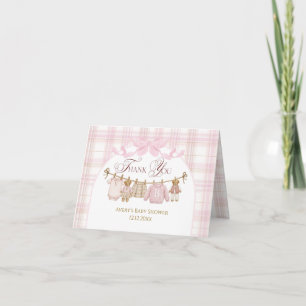 Carte De Remerciements Ours en peluche rose prépa Fille Baby Shower Carre