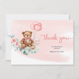 Carte De Remerciements Ours en peluche verdure Wreath Blush Floral Roses 