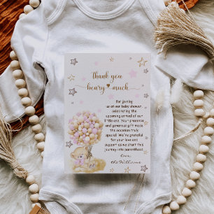 Carte De Remerciements Ours En Teddy tenant Baby shower Ballons Roses