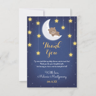Carte De Remerciements Ours endormi aime la lune au dos Baby Shower