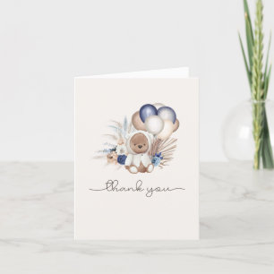 Carte De Remerciements Ours et ballons en bois - Bleu, Brown, Neutre