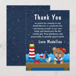 Carte De Remerciements Ours fille nautique rouge et marine Baby Shower