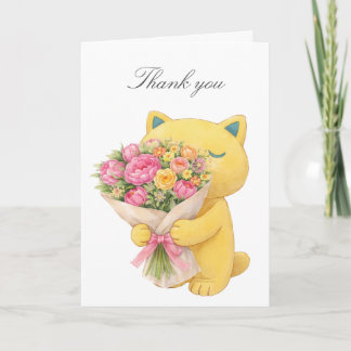 Carte de Remerciements – Ours Jaune Doux avec Fleu