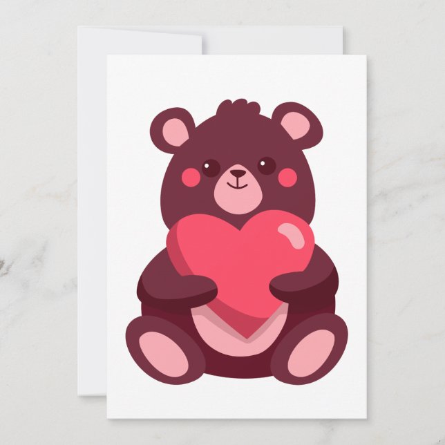 Carte De Remerciements Ours mignon Avec Coeur (Devant)