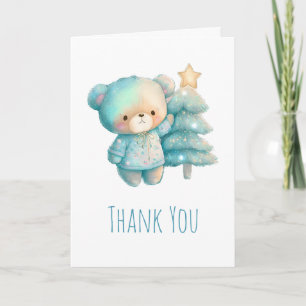 Carte De Remerciements Ours mignon et sapin de Noël