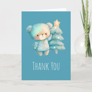 Carte De Remerciements Ours mignon et sapin de Noël