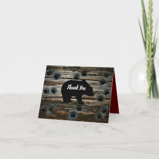 Carte De Remerciements Ours Noir Ours Noir Pâtes Bois Rustique