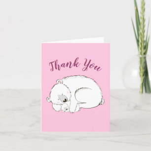 Carte De Remerciements Ours polaire Baby shower fille rose