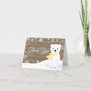 Carte De Remerciements Ours Polaire Hiver Rustique Flocon de Neige Jaune