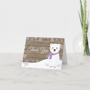 Carte De Remerciements Ours polaire hivernal rustique flocon de neige vio
