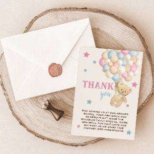 Carte De Remerciements Ours Rose Bleu & Ballons Révélation de Sexe Modern