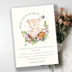 Carte De Remerciements Ours Teddy Mignonne Dans Panier Fleur Baby shower 