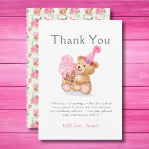 Carte De Remerciements Ourson glace d'anniversaire pour fille