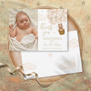 Carte De Remerciements Ourson Mignon Et Ballons Nouvelle Photo De Bébé