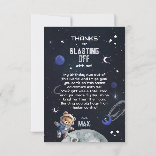 Carte De Remerciements Outer Space Astronaut Birthday Thank You Card (Devant)