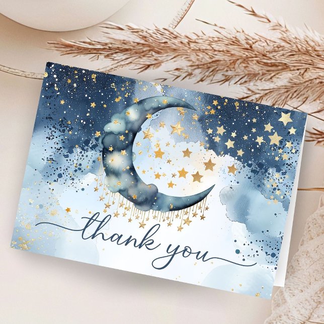 Carte De Remerciements Over The Moon Baby Shower Folded Thank You Card (Créateur téléchargé)