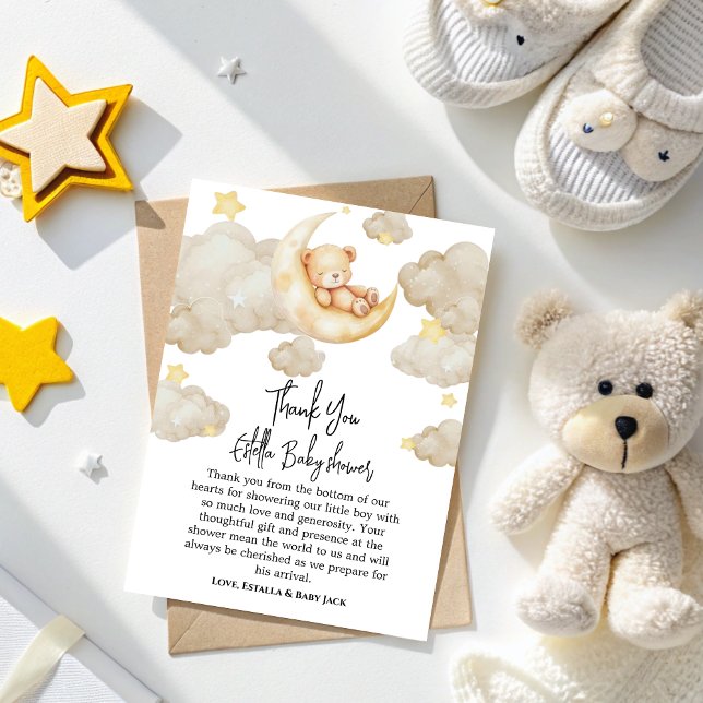 Carte De Remerciements Over The Moon  stars Teddy Bear Baby Shower (Créateur téléchargé)
