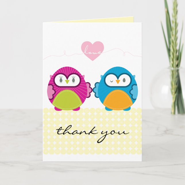 Carte De Remerciements OWL LOVE :: fille vive + garçon (Devant)