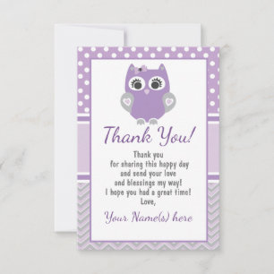 Carte de remerciements OWL violet, anniversaire