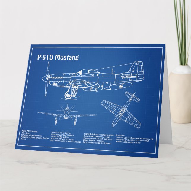 Carte De Remerciements P-51D Mustang - Plan directeur de l'avion AD (Devant)