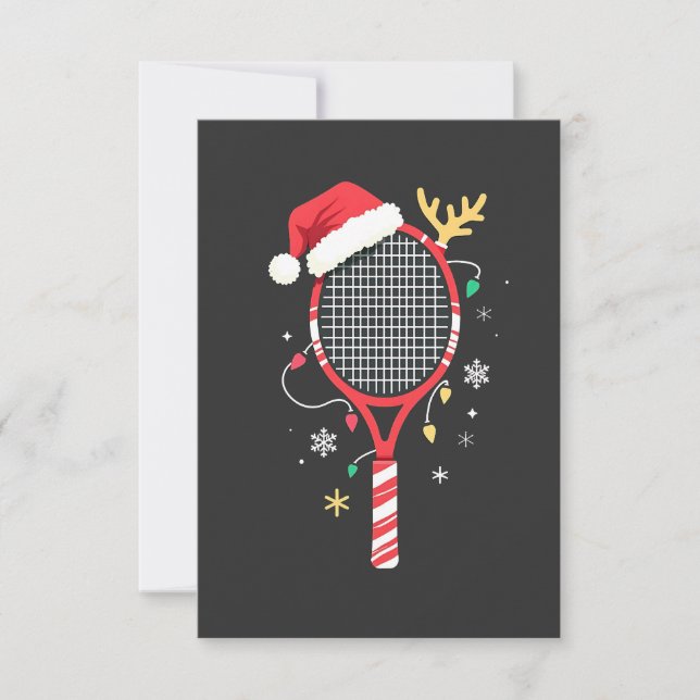 Carte De Remerciements Paddle de tennis avec chapeau de Santa et lumières (Devant)