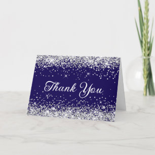 Carte De Remerciements Pailleté Argent Bleu Foncé