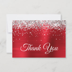 Carte De Remerciements Pailleté Argent Brillant Satin Ombre Feuille