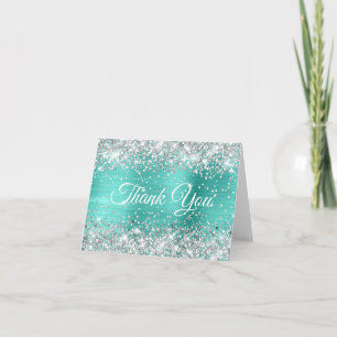 Carte De Remerciements Pailleté Argent et Turquoise 40e Anniversaire
