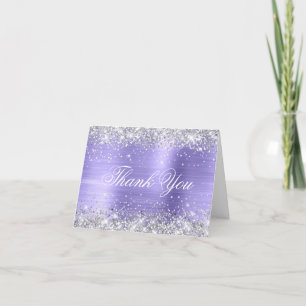 Carte De Remerciements Pailleté Argent Faux Paillettes Lilas Feuille