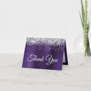 Carte De Remerciements Pailleté Argent Paillettes Violet Foncé Ombré Feui
