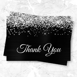 Carte De Remerciements Pailleté Argenté Brillant Satin Ombré Feuille