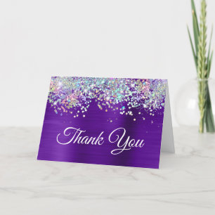 Carte De Remerciements Pailleté holographique indigo violet girly
