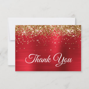 Carte De Remerciements Pailleté or brillant satin rouge ombré foil