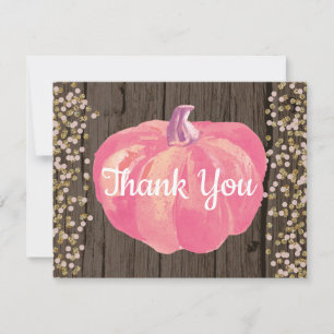 Carte De Remerciements Pailleté Rose Citrouille Automne Rustique Or