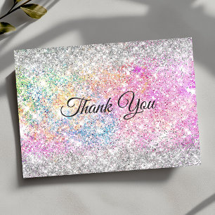 Carte De Remerciements Pailleté rose iridescent argent élégant