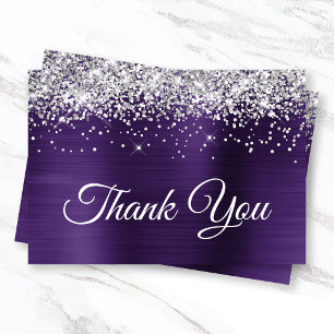 Carte De Remerciements Paillettes Argent Violet Foncé Ombre Violette Feui