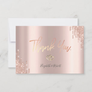 Carte De Remerciements Paillettes de rose doré élégant coulant coeurs dor