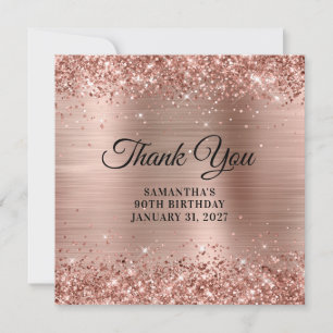 Carte De Remerciements Paillettes de Rose Gold Monogramme 90e Anniversair